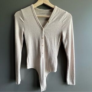 Abercrombie & Fitch Soft A&F Cozy Cream  Buttoned Long sleeve Henley Bodysuit